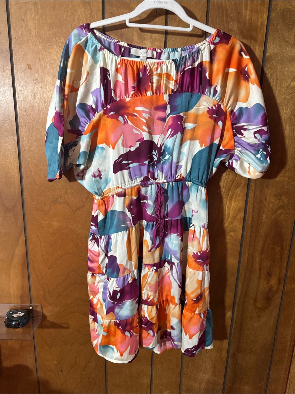 LOFT Multi-Color Floral Off-Shoulder Tiered Mini Dress